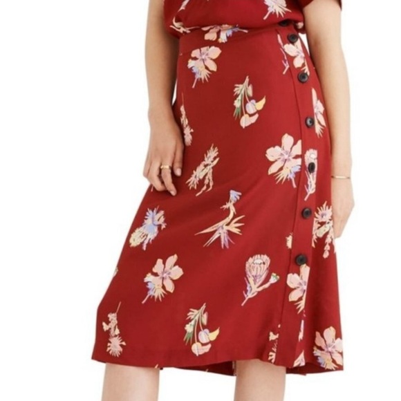 Madewell Bird of Paradise Red Floral A-Line Retro Inspired Skirt - Size 12 - Picture 1 of 9